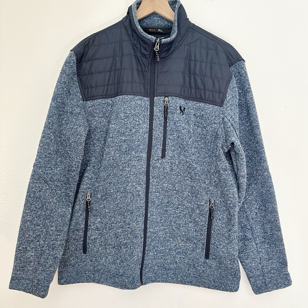 Stoic Sweater Fleece Jacket Mens Large Blue Quilted Yoke Full Zip Outdoor warm